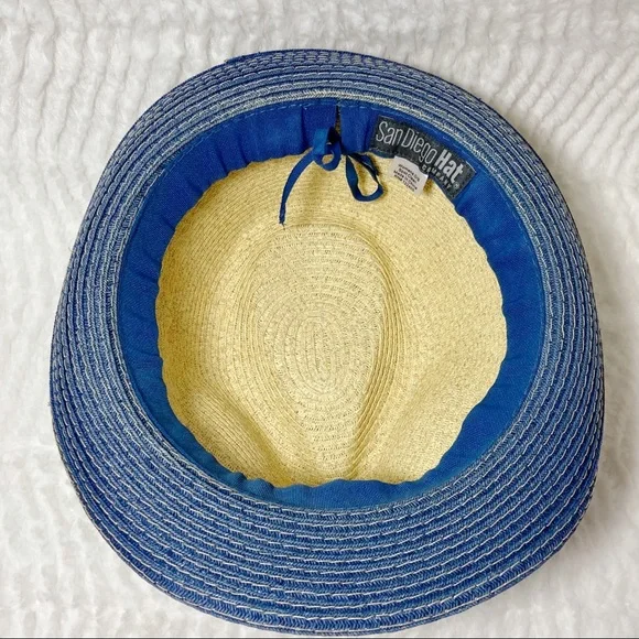 San Diego Hat Straw Fedora Blue Brim Star Adjustable Band - Picture 12 of 14